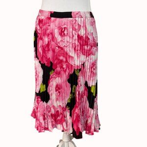Karl Lagerfeld Paris Pleated Skirt Floral Pink Peonies Black Size 6 Midi Chic